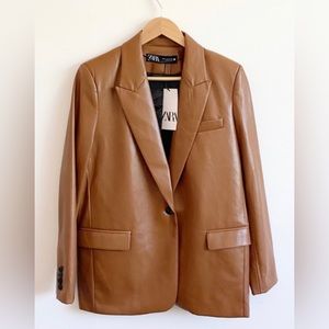 Zara Faux Leather Blazer in Camel